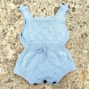 Powder blue knit baby romper 6 months